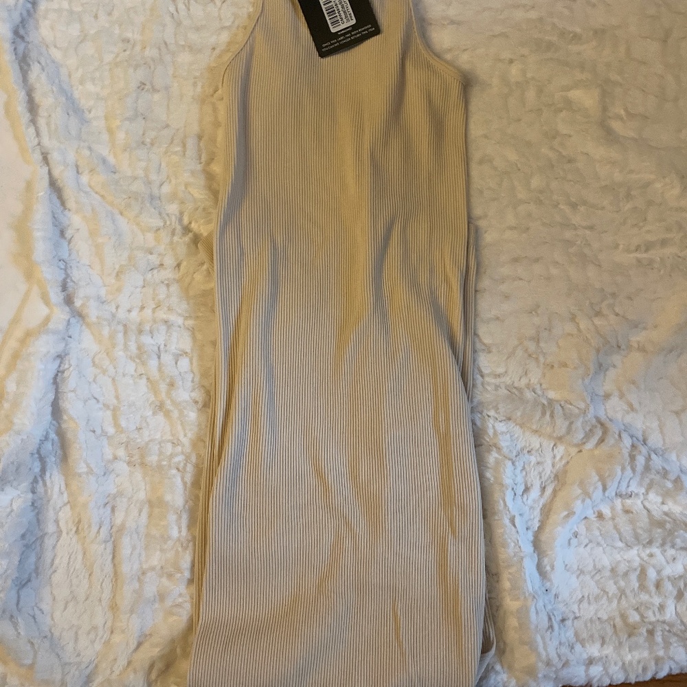 Ecru Structured Contour Rib Racer Neck Midaxi Dress